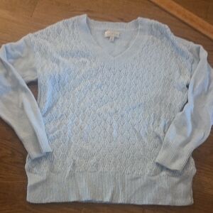 Lucky Brand Pale Blue V-Neck Cable Knit Sweater